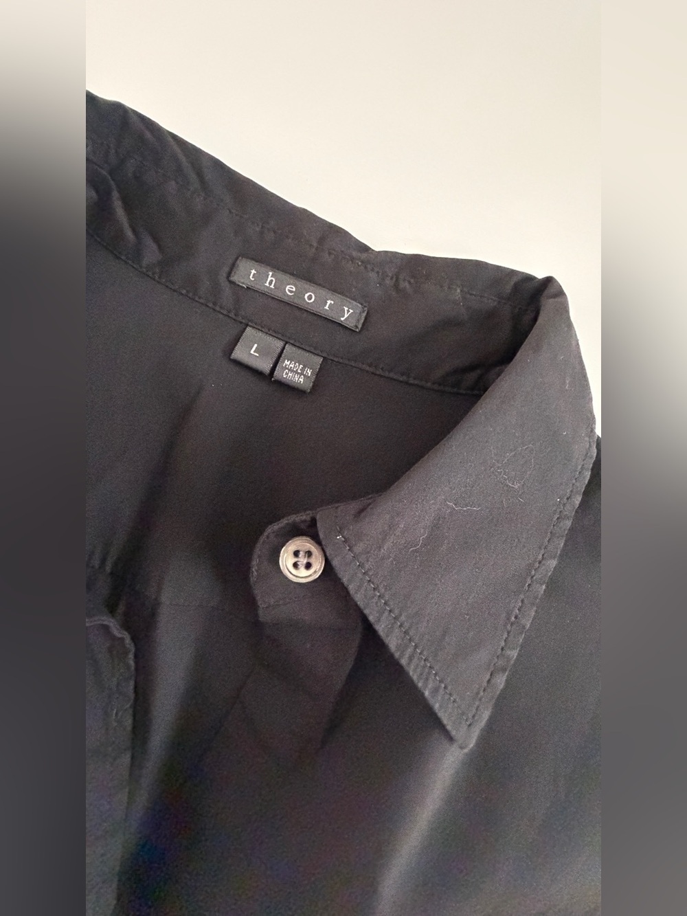 Theory Black Button Front Shirt Women’s Large Long Sleeve Pointed Collar - Picture 3 of 7